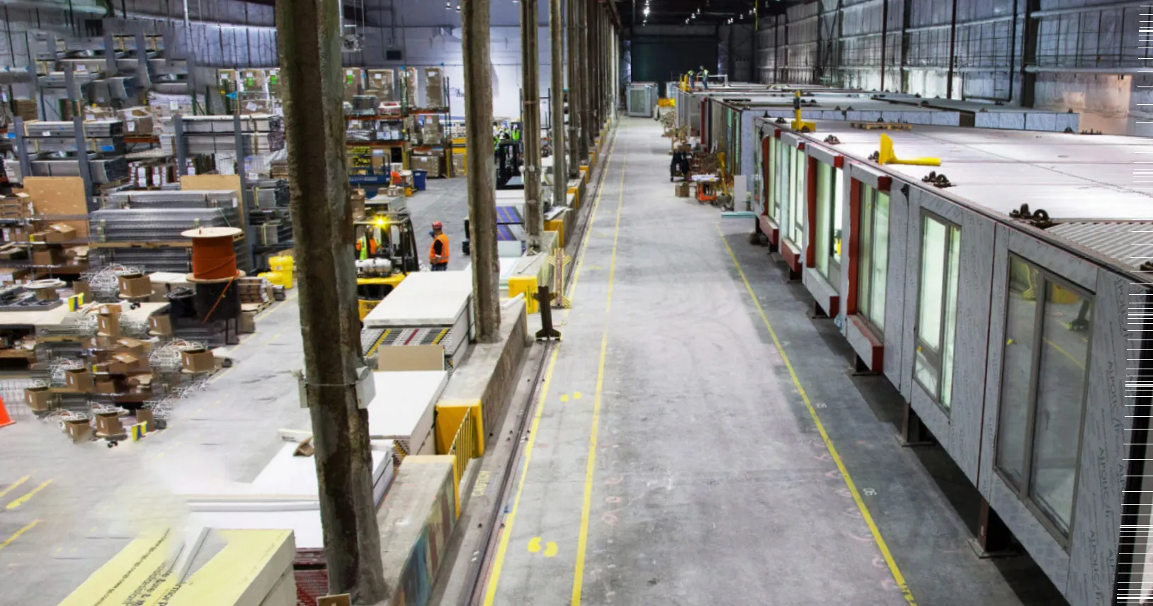 Modules on the assembly line inside the FullStack Modular factory